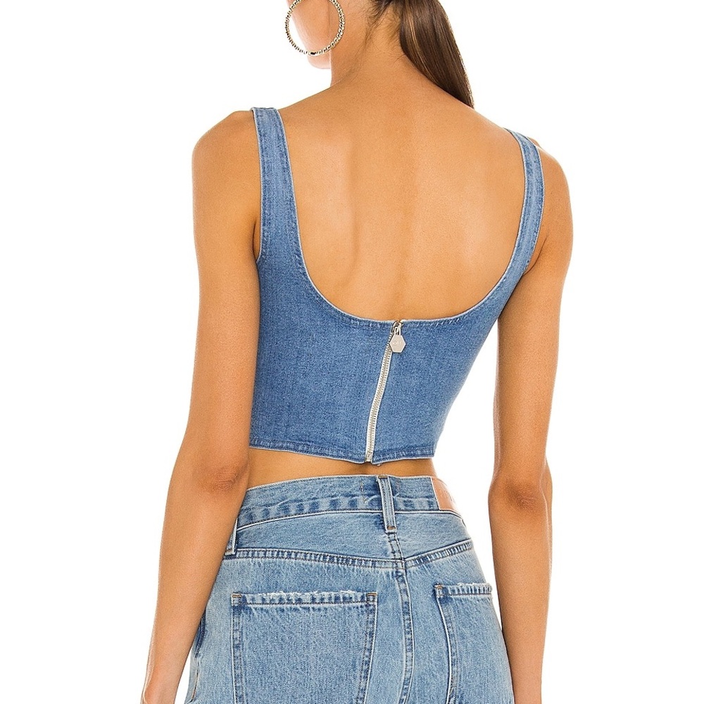 REVOLVE OW Collection Demi Blue Denim Tank Top Sleeveless Zipper Back Cropped - Picture 2 of 8